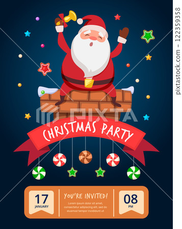 Christmas party. invitation poster for christmas celebrations. vector santa with bell 122359358