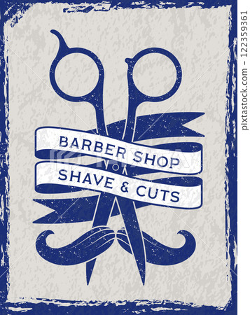 Barber shop poster. placard with scissors and mustache and place for text Barber shop poster. placard with scissors and mustache and place for text 122359361