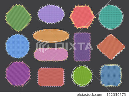 Fabric patches. Geometrical fabric shapes with different stitches recent vector template 122359373