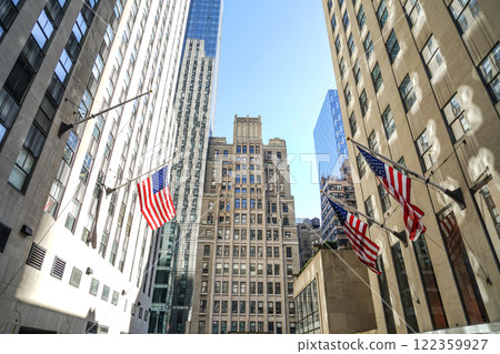New York Cityscape and Stars and Stripes 122359927