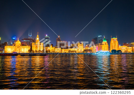 Shanghai, China - Huangpu River and the illuminated Bund at night 122360295