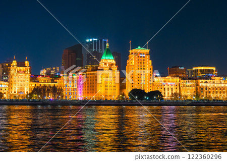 Shanghai, China - Huangpu River and the illuminated Bund at night Shanghai, China - Huangpu River and the illuminated Bund at night 122360296