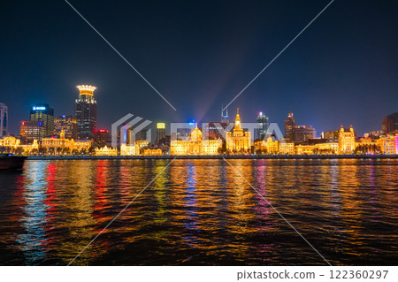 Shanghai, China - Huangpu River and the illuminated Bund at night 122360297