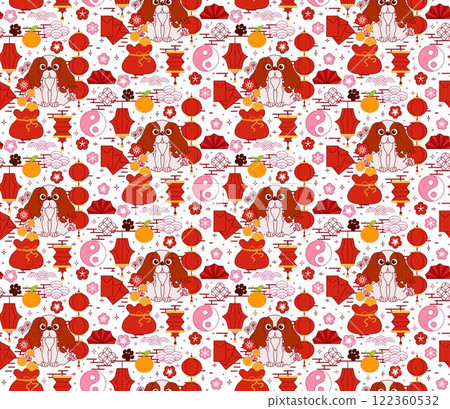 Card, poster, banner design seamless pattern chinese new year 2030 dog texture. Hand drawn vector illustration. Concept for holiday decor. graphic line lunar lantern festival Card, poster, banner design seamless pattern chinese new year 2030 dog texture. Hand drawn vector illustration. Concept for holiday decor. graphic line lunar lantern festival 122360532