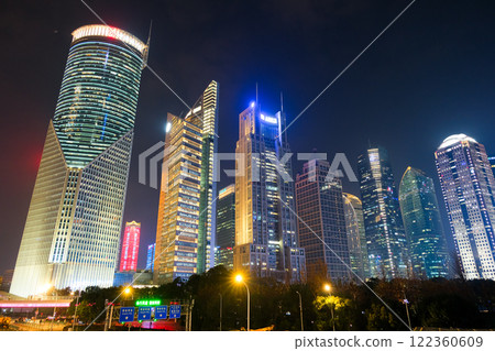 Night view of skyscrapers in Lujiazui, Pudong New Area, Shanghai, China 122360609