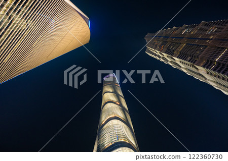 Night view of skyscrapers in Lujiazui, Pudong New Area, Shanghai, China Night view of skyscrapers in Lujiazui, Pudong New Area, Shanghai, China 122360730