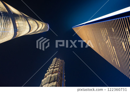 Night view of skyscrapers in Lujiazui, Pudong New Area, Shanghai, China Night view of skyscrapers in Lujiazui, Pudong New Area, Shanghai, China 122360731