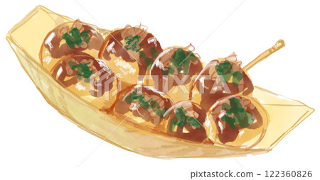Realistic watercolor illustration of delicious takoyaki 122360826