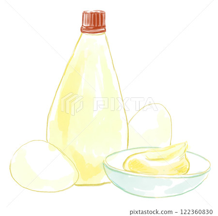 美味蛋黃醬和雞蛋的水彩插圖 美味蛋黃醬和雞蛋的水彩插圖 122360830