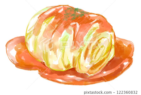 看起來美味的捲心菜捲的逼真水彩插圖 122360832