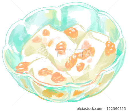 A cool watercolor illustration of delicious milk agar with mandarin oranges 122360833