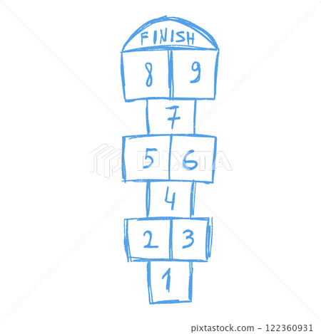 Hopscotch game isolated on white background. Children playground outdoor entertainment. Vector chalk drawn illustration 122360931