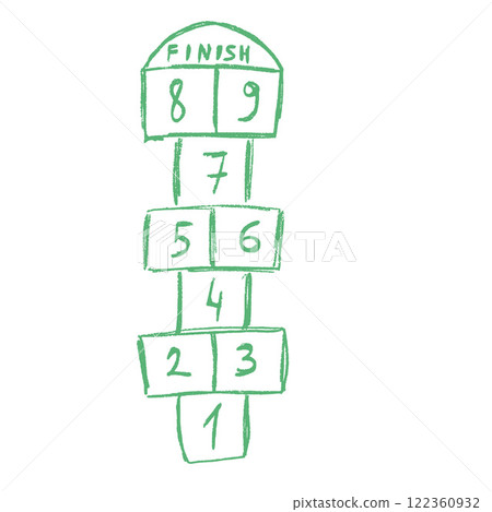 Hopscotch game isolated on white background. Children playground outdoor entertainment. Vector chalk drawn illustration Hopscotch game isolated on white background. Children playground outdoor entertainment. Vector chalk drawn illustration 122360932