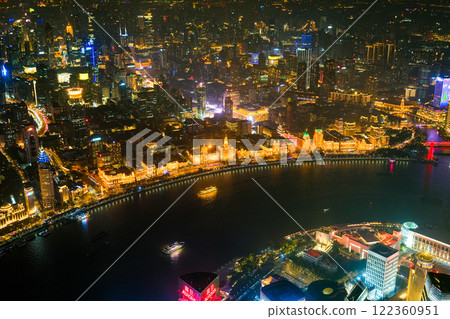 Night view of the Bund from an observation deck in the center of Shanghai, Shanghai, China 122360951