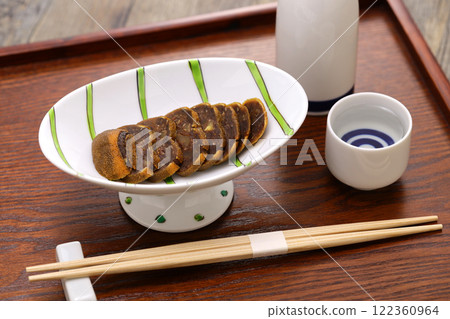 Thinly sliced miso yubeshi, a good drink to go with alcohol 122360964