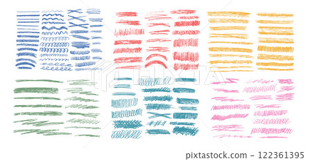 Crayon underline set. Pencil scribble lines pack. Vector hand drawn brush stroke collection illustration isolated on white background. Kids highlights handwritten shape elements. Chalk emphasis figure Crayon underline set. Pencil scribble lines pack. Vector hand drawn brush stroke collection illustration isolated on white background. Kids highlights handwritten shape elements. Chalk emphasis figure 122361395