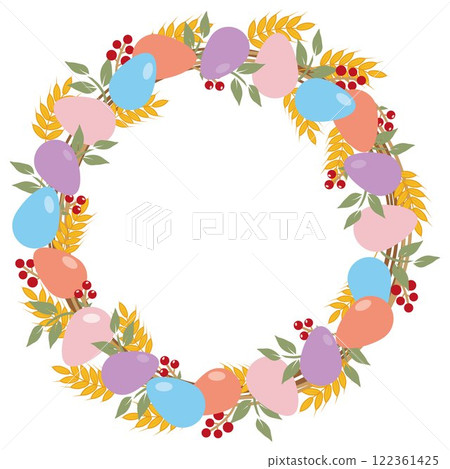 Easter wreath on a white background. Easter eggs, flowers. Elements of the Easter Holiday 122361425