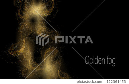 Isolated gorgeous curly glitter, gold mist on black design 122361453