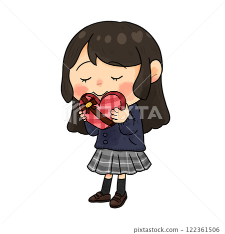Valentine's Day_A girl putting her feelings into chocolate [full body] 122361506