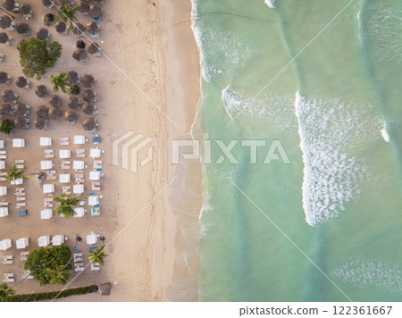 Birds eye view of a wonderful sandy beach and Caribbean Sea 122361667