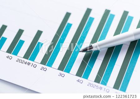 公司績效圖表與原子筆 122361723