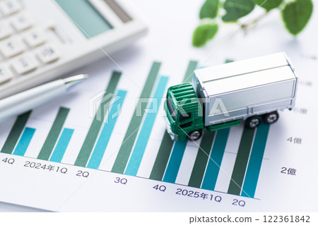 Logistics company performance graph, truck and calculator Logistics company performance graph, truck and calculator 122361842