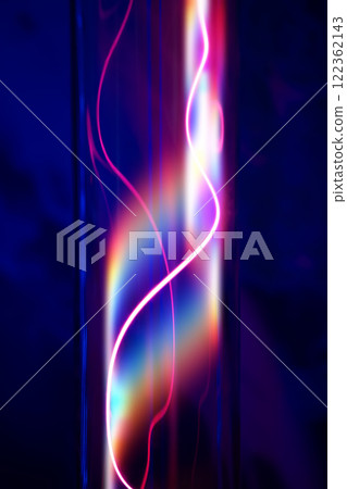 A glass tube with red and blue light from the gas. 122362143