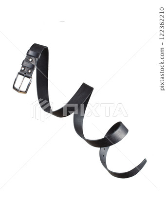 Black leather belt twisted and isolated on a white background. 122362210
