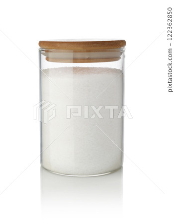 Salt in a glass jar isolated on white. 122362850