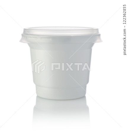 Plastic disposable jar isolated on white. 122362855