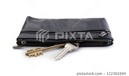 Leather key wallet isolated on white. Leather key wallet isolated on white. 122362884