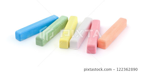 Colorful chalk pieces isolated on white. 122362890