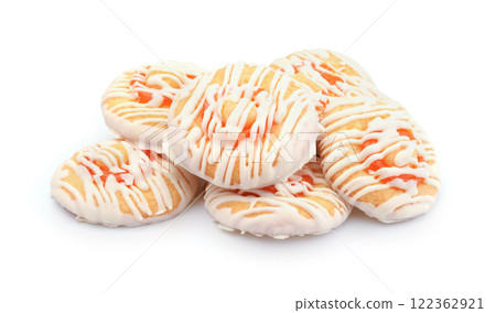 A pile of fresh cookies isolated on white. 122362921