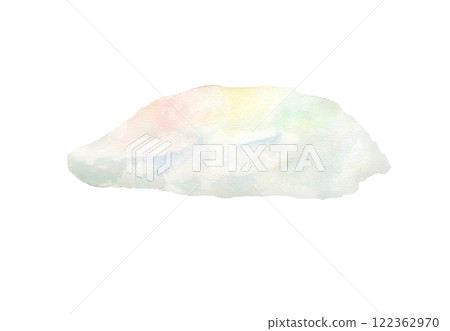Abstract watercolor white cloud with shades of yellow, red, green, blue colors illustration isolated background. Hand painted stylized splatter stain sky element for kid theme, holiday decor 122362970