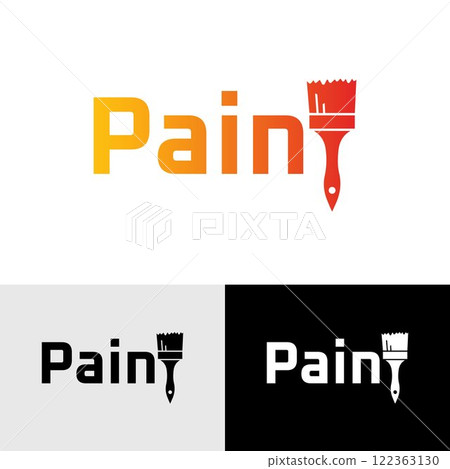 Abstract modern paint vector logo design template. Modern paint logo featuring a brush. A logo design featuring the word "paint" with a paintbrush icon. Abstract modern paint vector logo design template. Modern paint logo featuring a brush. A logo design featuring the word "paint" with a paintbrush icon. 122363130