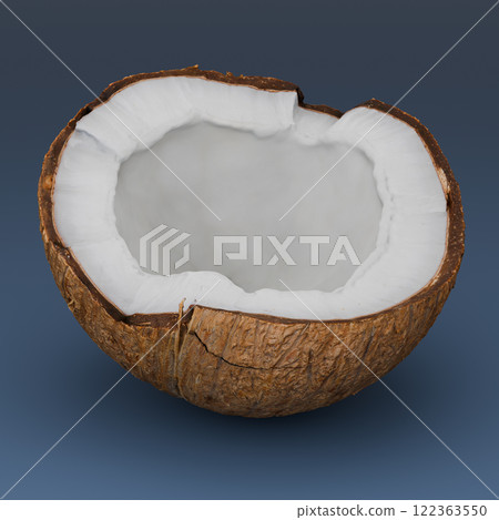 half coconut cut tropical food 3D render illustration coco fruit 122363550