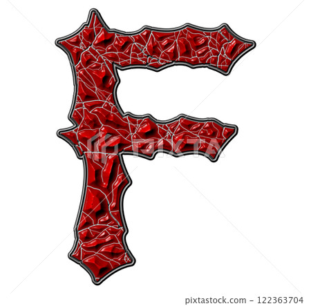 3D rendered illustration. Red cracked letter. Stony grunge font. Art lettering. 3D rendered illustration. Red cracked letter. Stony grunge font. Art lettering. 122363704