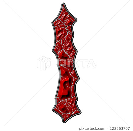 3D rendered illustration. Red cracked letter. Stony grunge font. Art lettering. 3D rendered illustration. Red cracked letter. Stony grunge font. Art lettering. 122363707
