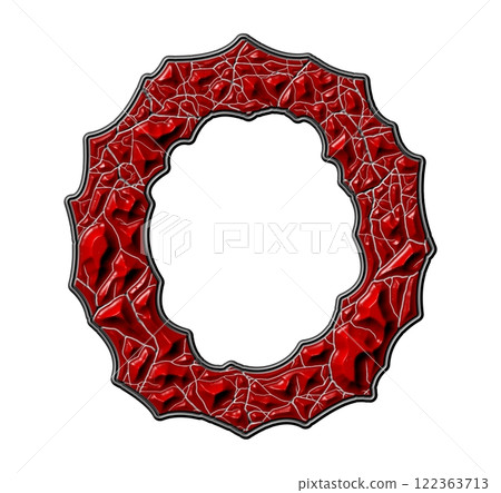 3D rendered illustration. Red cracked letter. Stony grunge font. Art lettering. 122363713