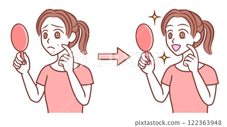 一個女孩擔心痤瘡之前和之後 122363948