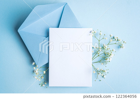 Empty blank card with white gypsohila flowers 122364056