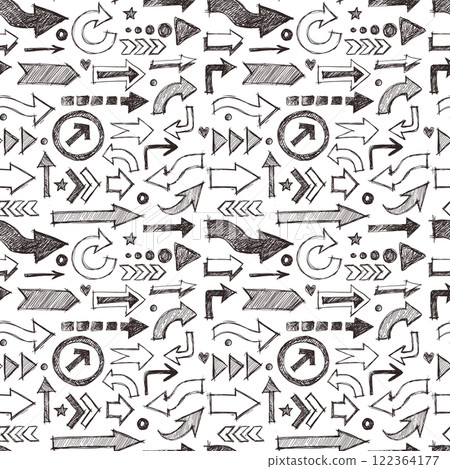 Seamless pattern with black doodle sketch arrows on white background. Can be used for wallpaper, pattern fills, textile, web page background, surface textures. 122364177