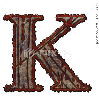 3D rendered illustration. Old rusty letter. Grunge font. Art lettering. 122364370