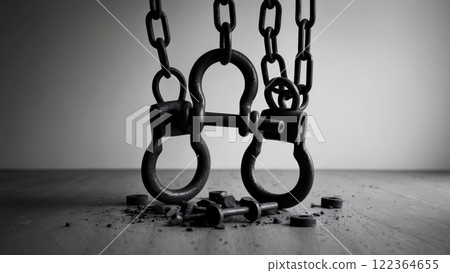 A torn metal chain symbolizes freedom, liberation and overcoming of restrictions. 122364655