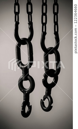 A torn metal chain symbolizes freedom, liberation and overcoming of restrictions. 122364660