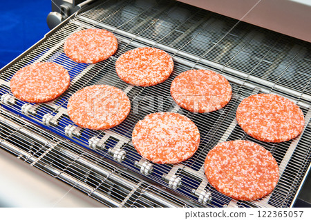 Pieces of minced meat in machine wet breading 122365057