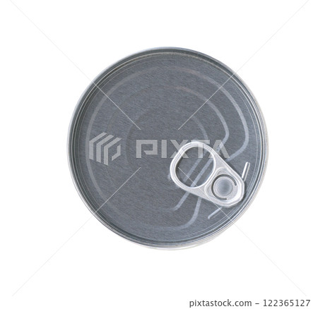 Tin can isolated on a white background, top view. Tin can isolated on a white background, top view. 122365127