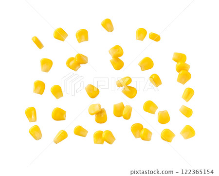 Canned sweet corn kernels isolated on a white background. Canned sweet corn kernels isolated on a white background. 122365154