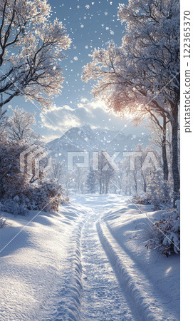 Winter landscape, snowy sunny day. AI generative  122365370