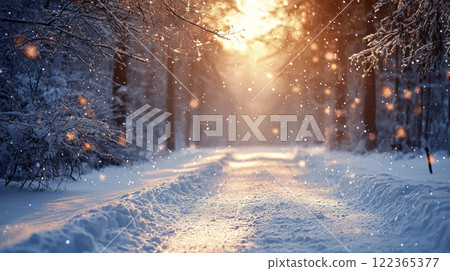 Winter landscape, snowy sunny day. AI generative  122365377
